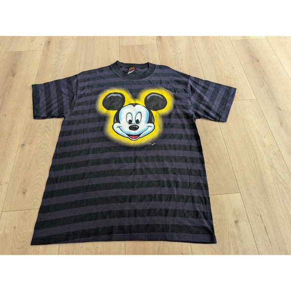 Disney Other - VTG Mickey Unlimited Mouse Disney Men Large Striped T Shirt Purple Black USA